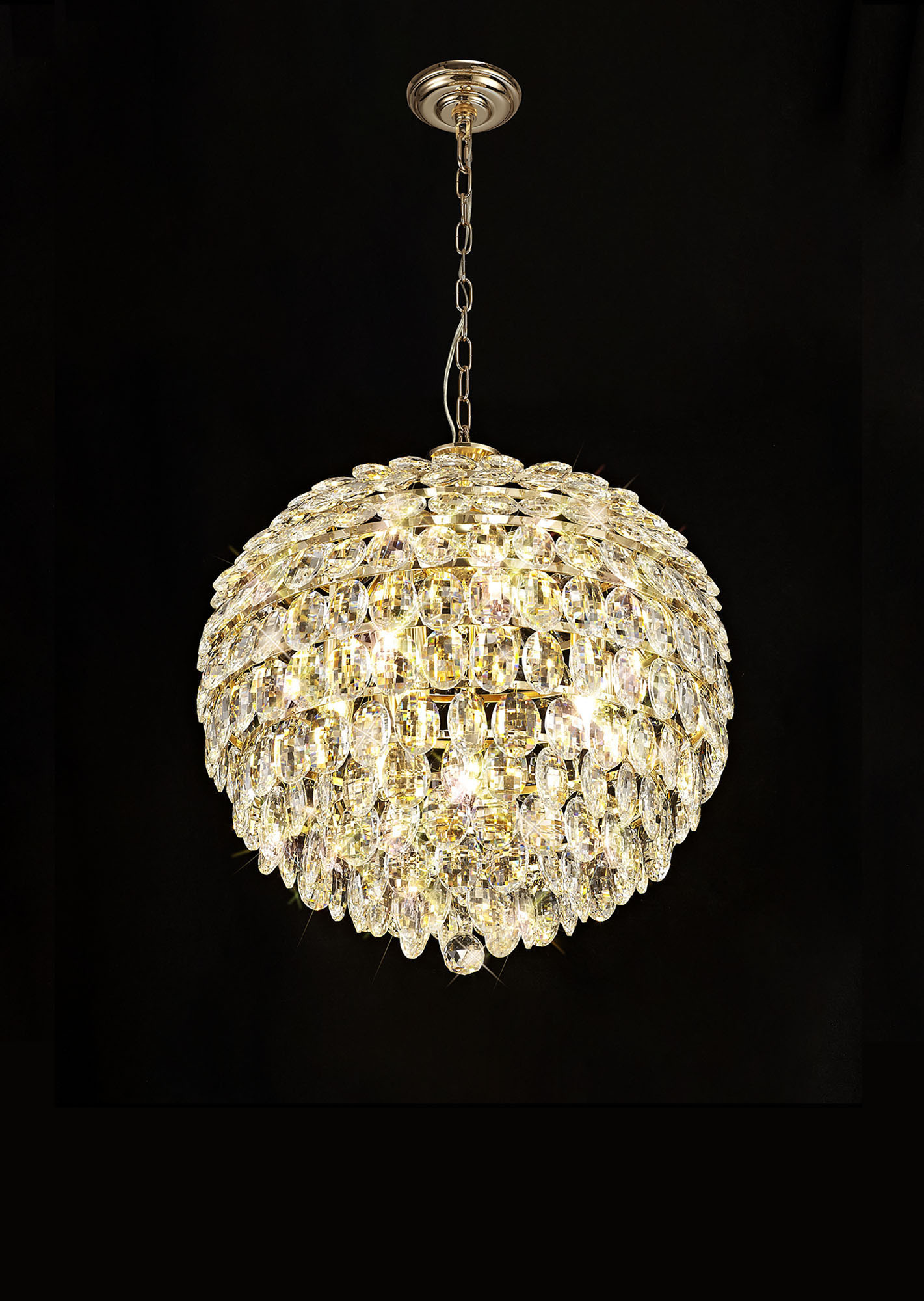 Coniston French Gold Crystal Ceiling Lights Diyas Spherical Crystal Fittings